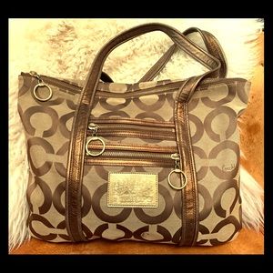 COACH Poppy Glam Bronze Op Art Signature Handbag
